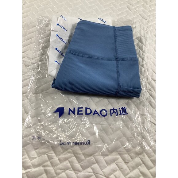 Nedao Womens High-Waisted Ribbed Biker light Blue Shorts Size M Sports athletic - Picture 10 of 10